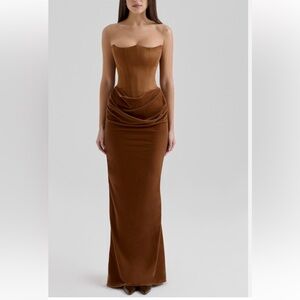 Persephone Strapless Corset Satin & Velvet Gown